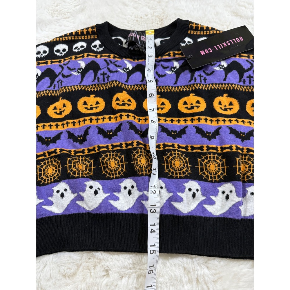 Dollskill Trickz N' Treatz Halloween Cropped Sweater Spooky Fair Isle Ghost M - Picture 7 of 7
